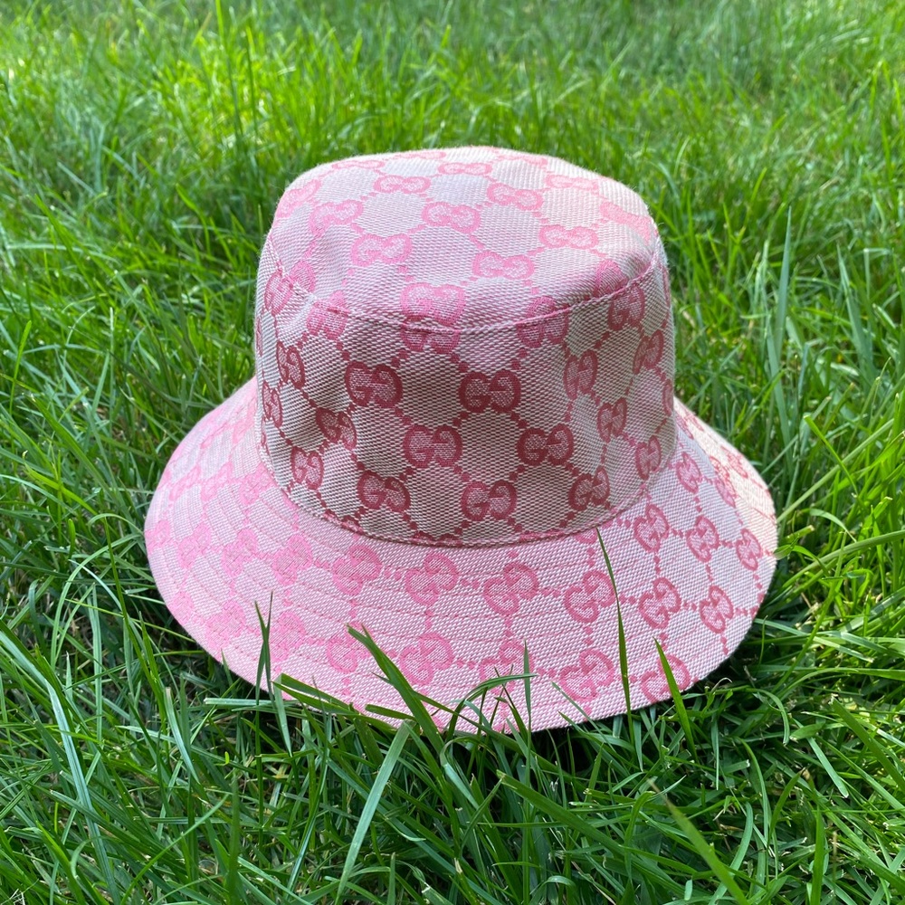 Designer style handmade pink Gucci bucket hat kid size